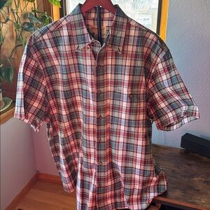 Eddie Bauer VTG Plaid‎ Short Sleeve Button Up 💯 COTTON Mens SZ Large dad core